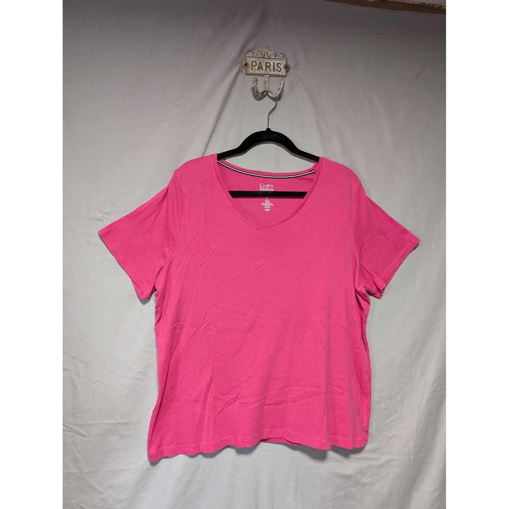 Croft & Barrow Pink Short Sleeve V-Neck Classic Cotton T-Shirt Women's Plus 1X
